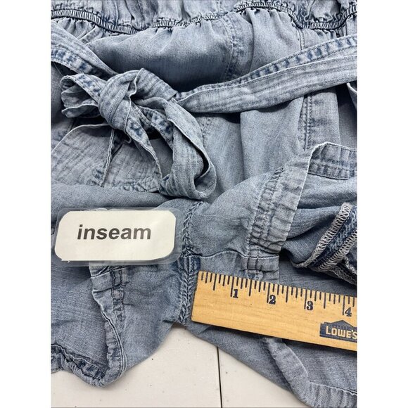 Evereve Chambray Denim short Romper jumpsuit Size L Western Boho v-neck lyocell - Picture 10 of 13